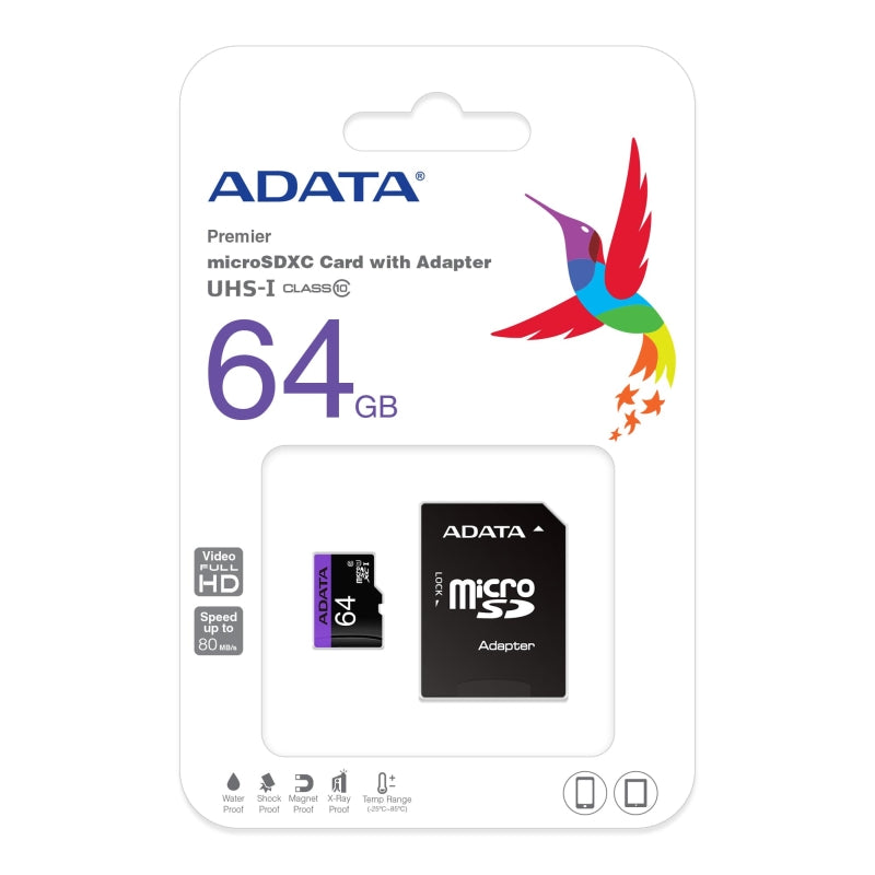 Памет ADATA 64GB MicroSDXC UHS-I CLASS 10 (with adapter) (AUSDX64GUICL10-RA1)