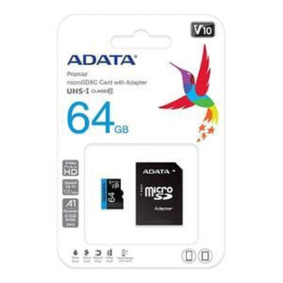 Памет ADATA 64GB MicroSDXC UHS-I CLASS 10 (with adapter) (AUSDX64GUICL10A1-RA1)