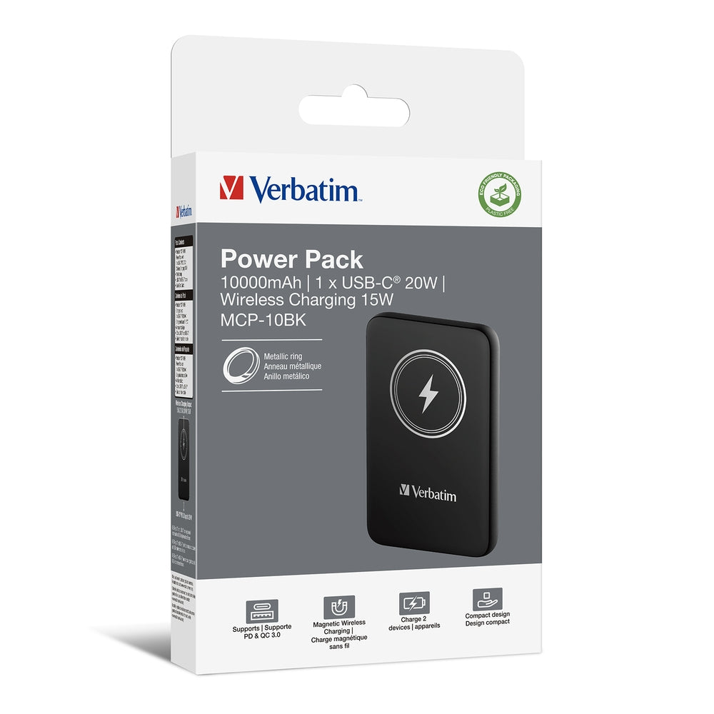 Външна батерия Verbatim MCP-10BK Power Pack 10000 mAh with UBS-C PD 20W / Magnetic