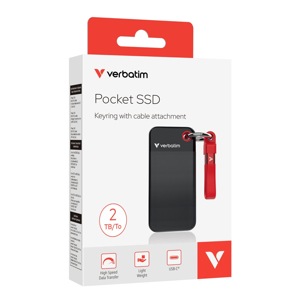 Твърд диск Verbatim Pocket SSD USB 3.2 Gen 2 2TB Black/Red