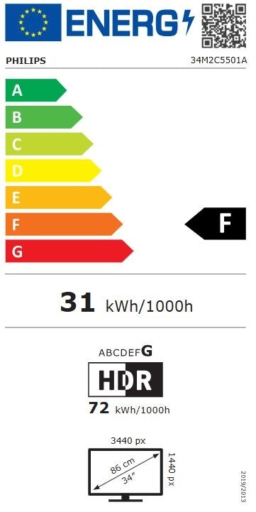 Монитор Philips 34M2C5501A, 34" Curved 1500R VA WLED