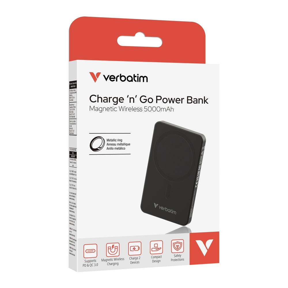 Външна батерия Verbatim Charge 'n' Go Essentials Power Bank Magnetic Wireless 5000mAh (32225)