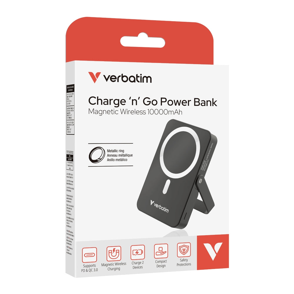 Външна батерия Verbatim Charge 'n' Go Power Bank with Stand Magnetic Wireless 10000mAh (32264)
