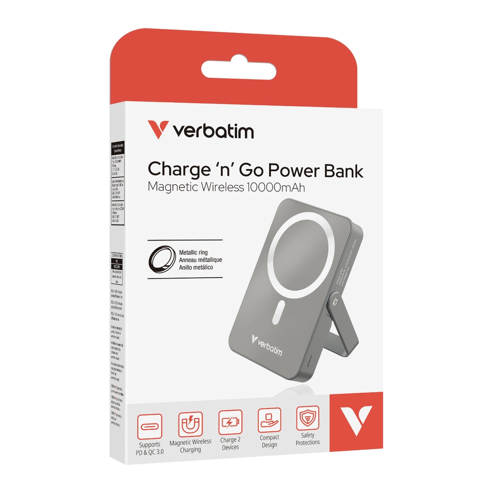 Външна батерия Verbatim Charge 'n' Go Power Bank with Stand Magnetic Wireless 10000mAh (32268)