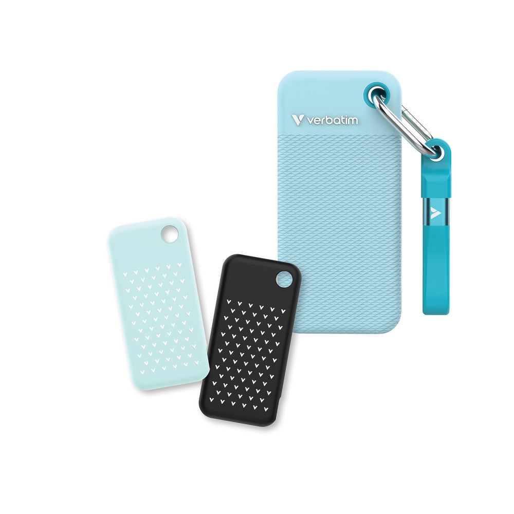 Твърд диск Verbatim Pocket SSD USB 3.2 Gen 2 2TB Polar Blue incl. two rubber sleeves