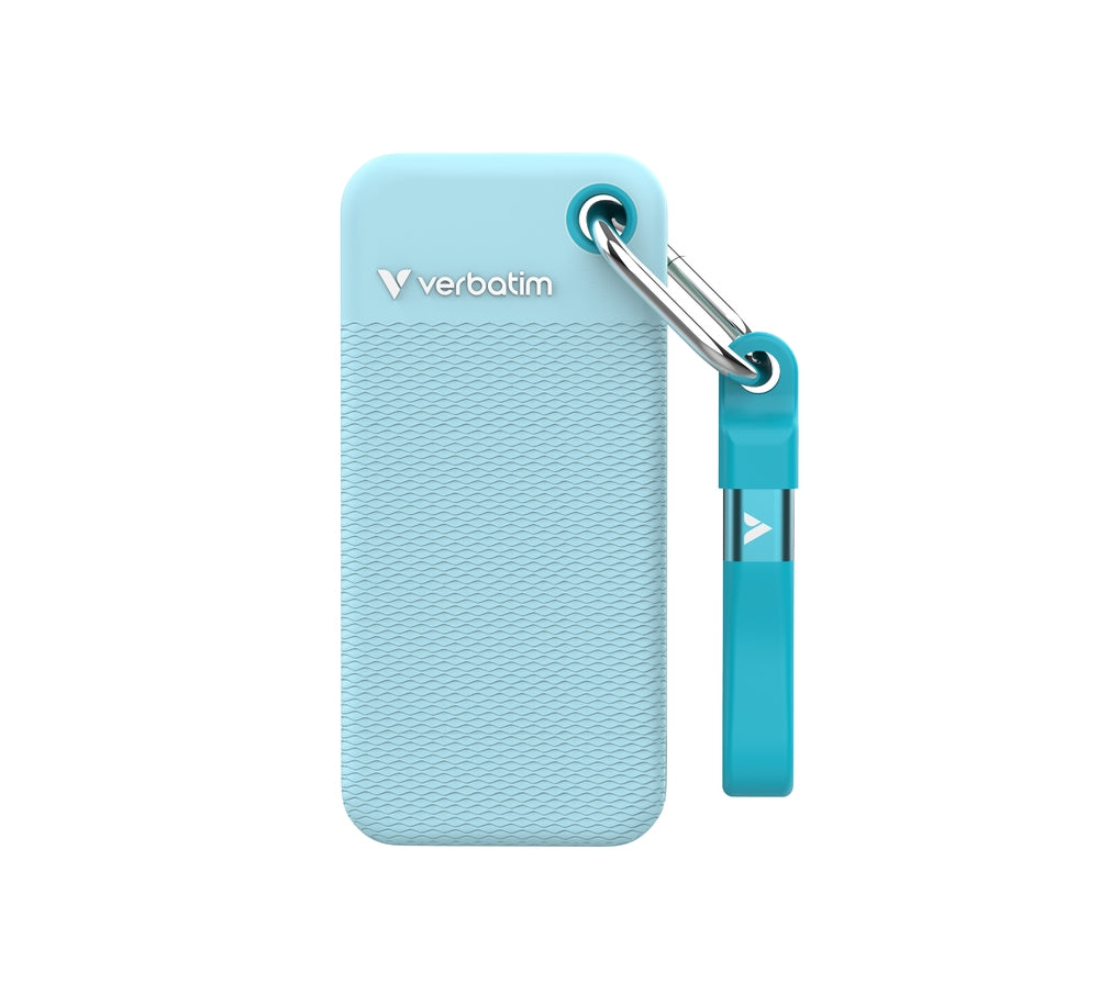 Твърд диск Verbatim Pocket SSD USB 3.2 Gen 2 2TB Polar Blue incl. two rubber sleeves