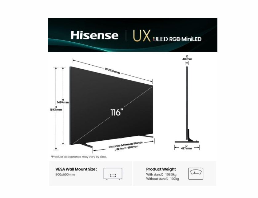 Телевизор Hisense, 116'' UXQ,RGB Mini-LED