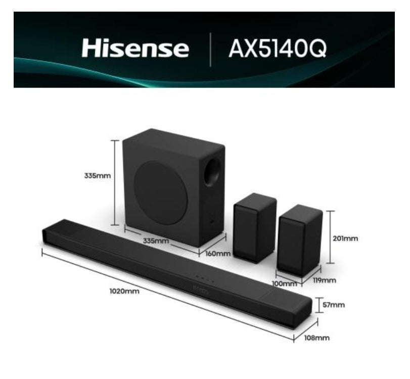 Аудио система Hisense AX5140Q, 5.1.4Ch Sound Bar with Wireless Subwoofer
