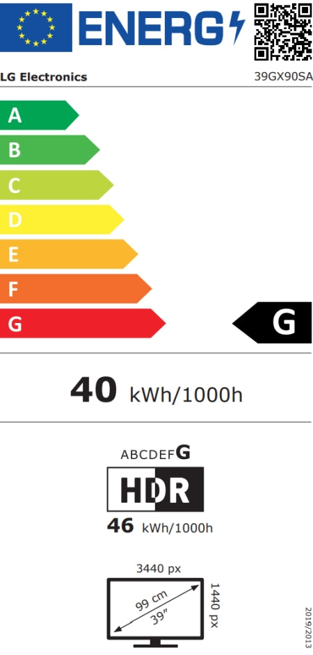 Монитор LG 39GX90SA-W, 39", OLED UltraGear 21