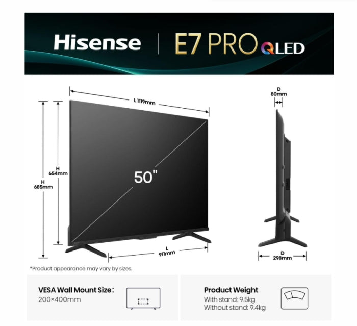 Телевизор Hisense 50" E7Q Pro, 4K Ultra HD 3840x2160