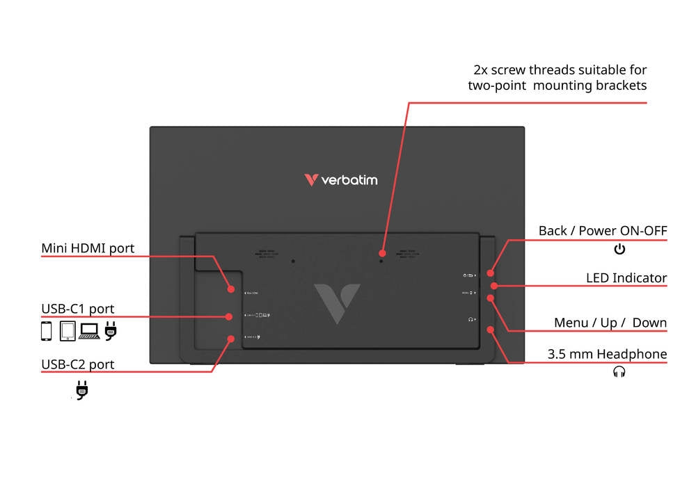 Монитор Verbatim Portable 14" FHD Touch Monitor LIGHT