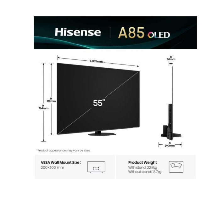 Телевизор Hisense 55" A85Q, 4K UHD OLED Smart TV