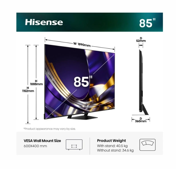 Телевизор Hisense 85"U7S Pro, 4K Ultra HD 3840x2160