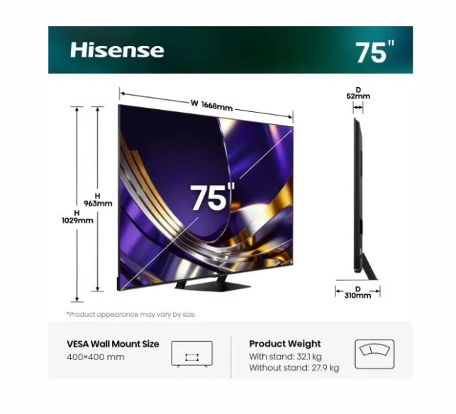 Телевизор Hisense 75"U7S Pro, 4K Ultra HD 3840x2160