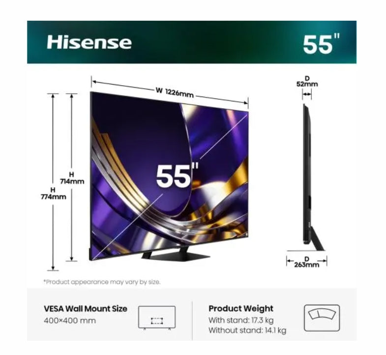 Телевизор Hisense 55"U7S Pro, 4K Ultra HD 3840x2160