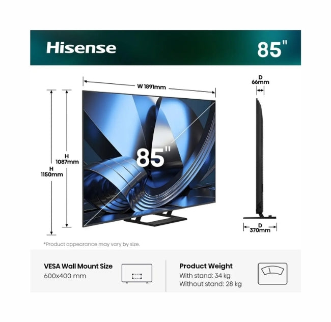 Телевизор Hisense 85"U7SE, 4K Ultra HD 3840x2160
