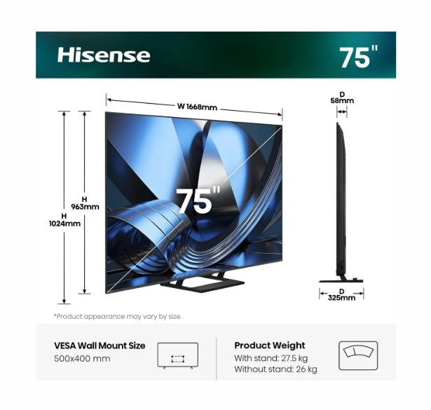 Телевизор Hisense 75"U7SE, 4K Ultra HD 3840x2160