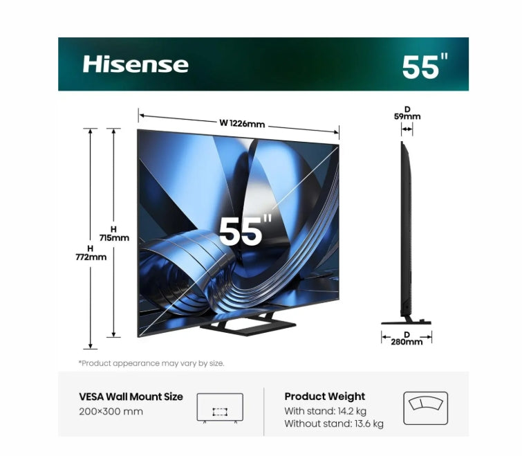 Телевизор Hisense 55" U7SE, 4K Ultra HD 3840x2160