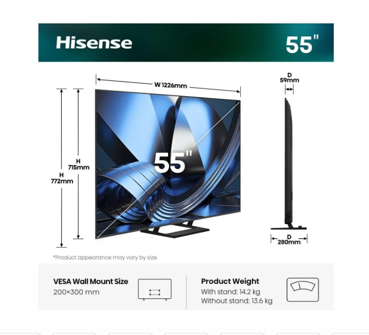 Телевизор Hisense 55" U7SE, 4K Ultra HD 3840x2160