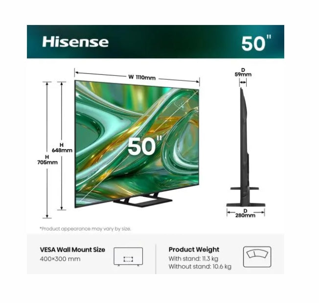 Телевизор Hisense 50" E8S, 4K Ultra HD 3840x2160