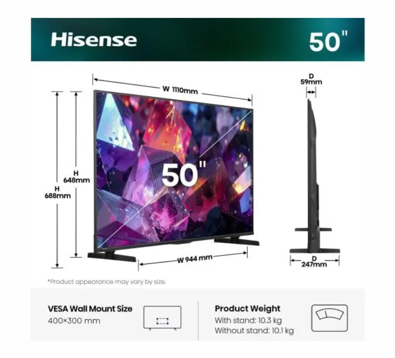 Телевизор Hisense 50" E7S Pro, 4K Ultra HD 3840x2160