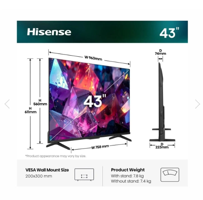 Телевизор Hisense 43" E7S Pro, 4K Ultra HD 3840x2160