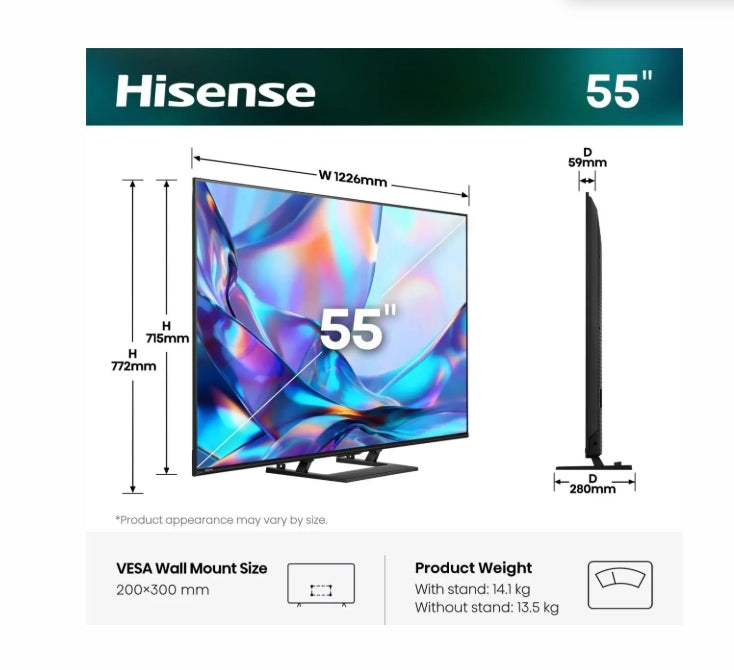 Телевизор Hisense 55"A7S, 4K Ultra HD 3840x2160