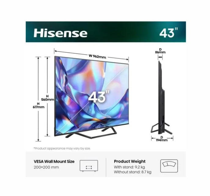 Телевизор Hisense 43" A7S, 4K Ultra HD 3840x2160