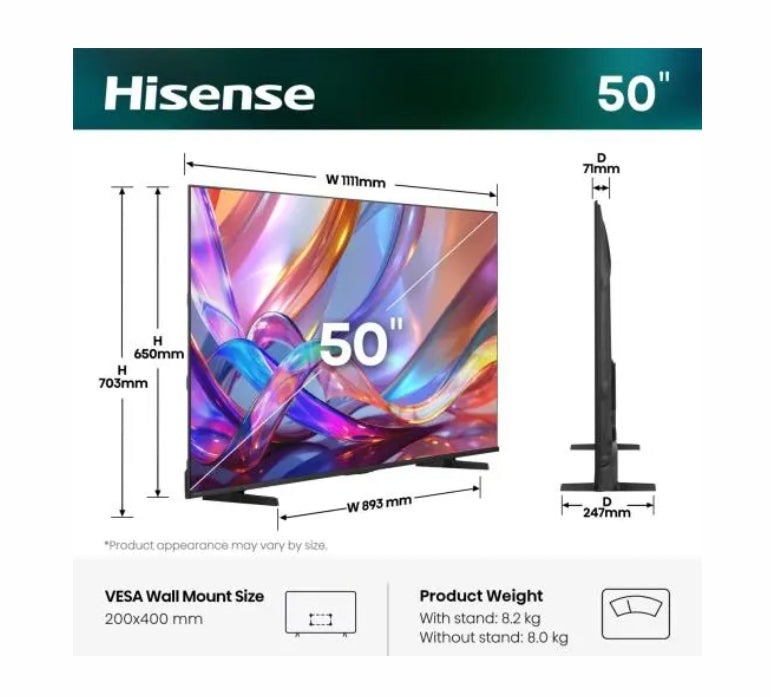 Телевизор Hisense 50" E7S, 4K Ultra HD 3840x2160