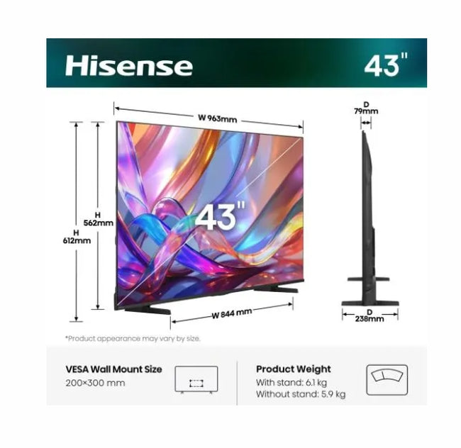 Телевизор Hisense 43" E7S, 4K Ultra HD 3840x2160
