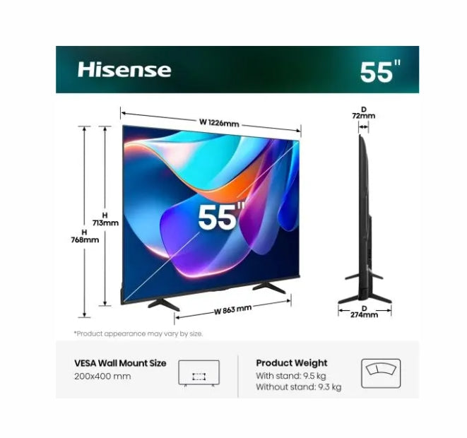 Телевизор Hisense 55" A6S, 4K Ultra HD 3840x2160