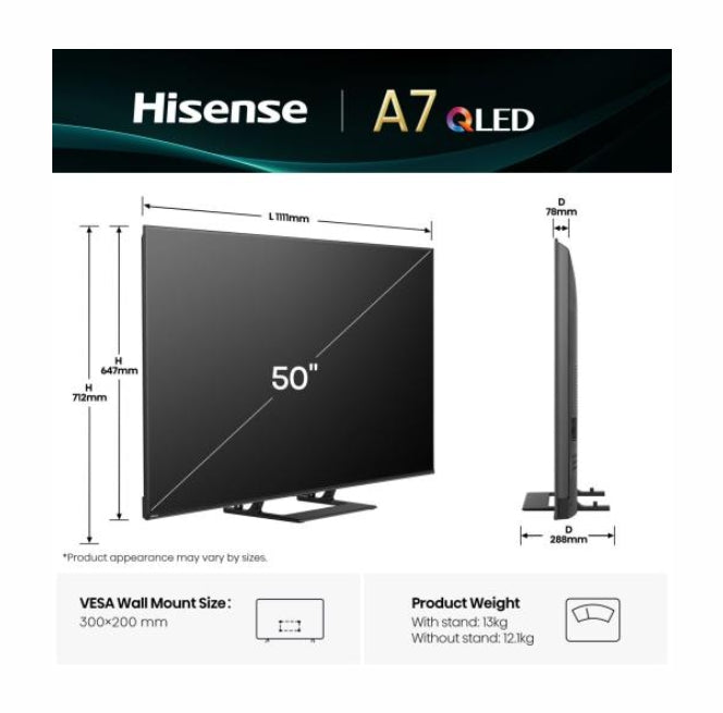 Телевизор Hisense 50" A7Q, 4K Ultra HD 3840x2160