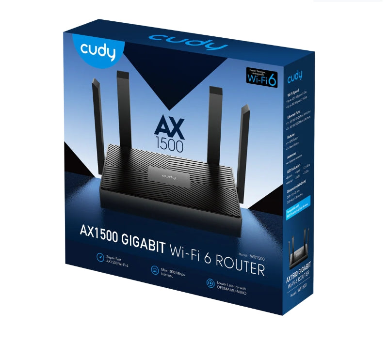 Рутер Cudy WR1500 AX1500 Gigabit Wi-Fi 6 Router 1201Mbps at 5GHz + 300Mbps at 2.4GHz