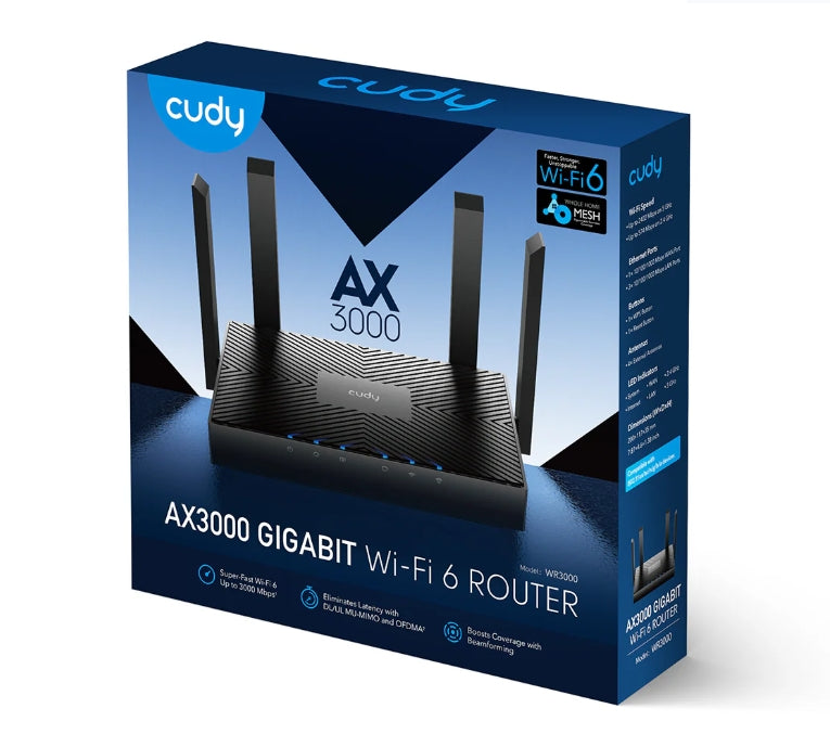Рутер Cudy WR3000 AX3000 Gigabit Wi-Fi 6 Mesh Router 2402Mbps at 5GHz + 574Mbps at 2.4GHz