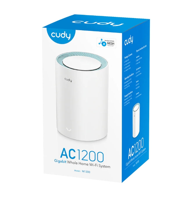 Рутер Cudy M1300 (1-Pack) AC1200 Wi-Fi Gigabit Mesh Solution 867Mbps at 5GHz + 300Mbps at