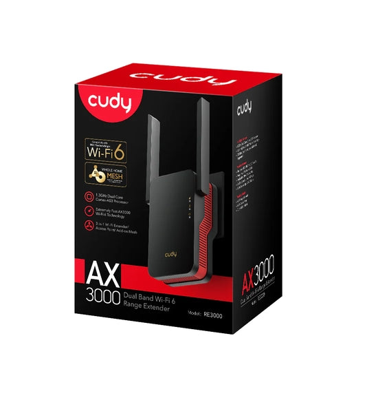 Безжичен усилвател Cudy RE3000 WiFi 6 Mesh Repeater AX3000 2402Mbps at 5GHz + 574Mbps at