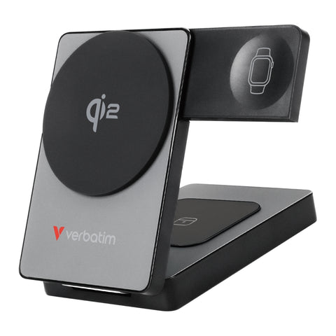 Външна батерия Verbatim Foldable 3-in-1 Qi2 Magnetic Wireless Power Bank 5000 mAh Grey