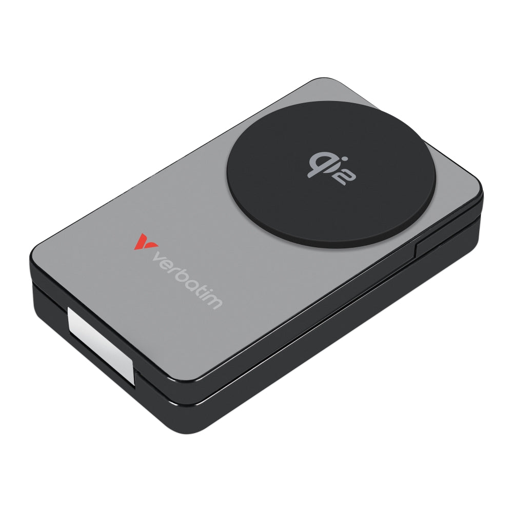 Външна батерия Verbatim Foldable 3-in-1 Qi2 Magnetic Wireless Power Bank 10000 mAh Grey