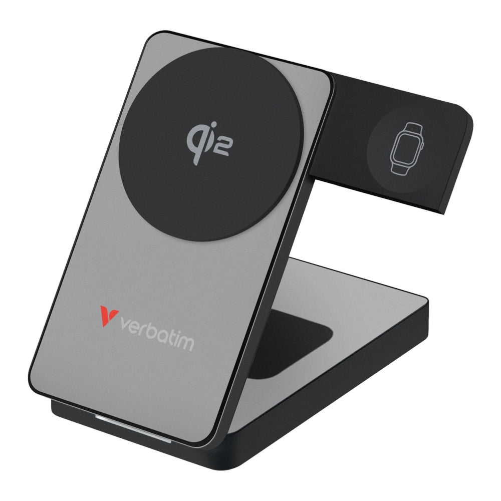 Външна батерия Verbatim Foldable 3-in-1 Qi2 Magnetic Wireless Power Bank 10000 mAh Grey