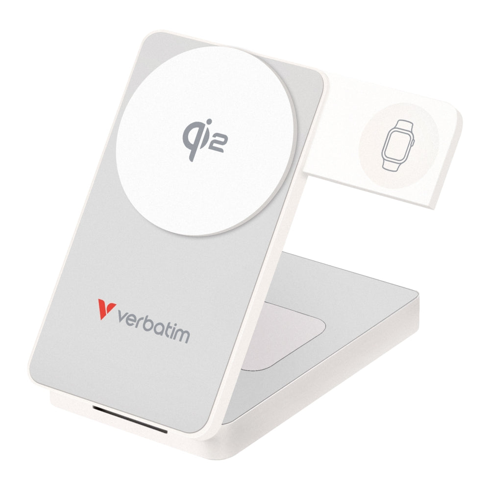 Външна батерия Verbatim Foldable 3-in-1 Qi2 Magnetic Wireless Power Bank 10000 mAh White