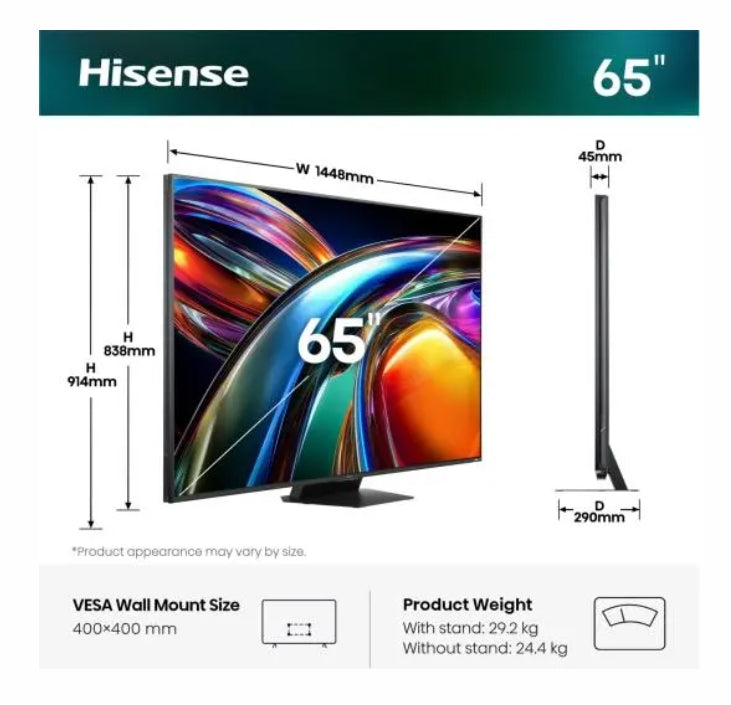 Телевизор Hisense 65" UR9S, 4K Ultra HD 3840x2160