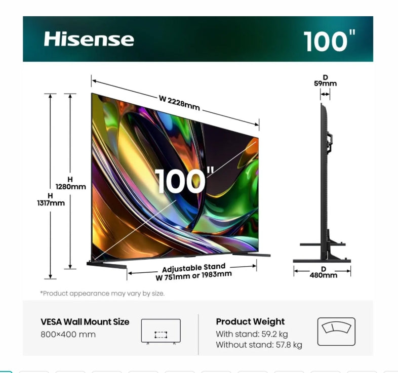 Телевизор Hisense 100" UR8S, 4K Ultra HD 3840x2160