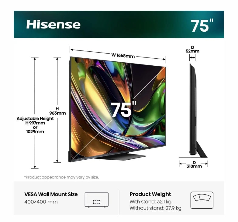 Телевизор Hisense 75" UR8S, 4K Ultra HD 3840x2160
