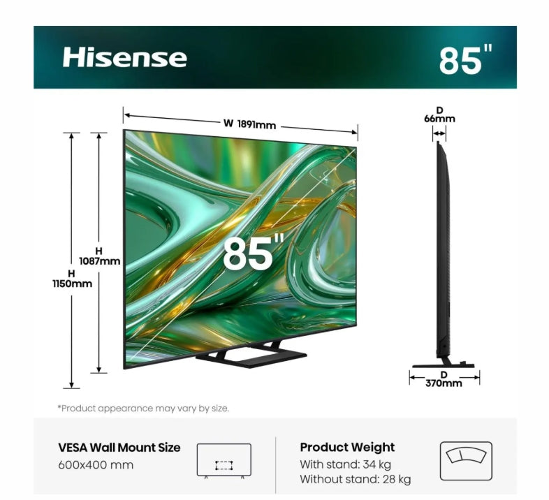 Телевизор Hisense 85" E8S, 4K Ultra HD 3840x2160