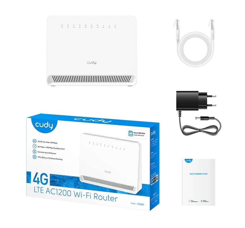 Рутер Cudy LT500E Wi-Fi 4G LTE Cat.4 Router AC1200 Wi-Fi build-in 4G LTE modem 4 10/100M