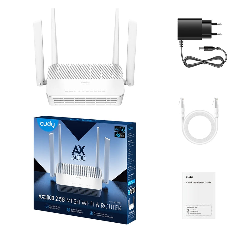 Рутер Cudy WR3000H AX3000 2.5G Dual Band Wi-Fi 6 Mesh Router 2402Mbps at 5GHz + 574Mbps