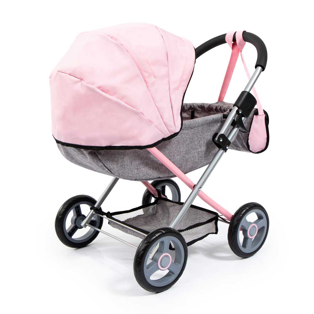 BAYER Количка за кукли COSY с чанта, одеяло и възглавница сиво/розова