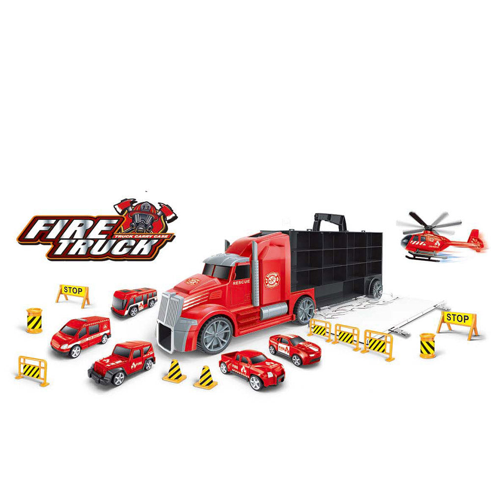 Камион автовоз Fire Truck с коли и хеликопрер