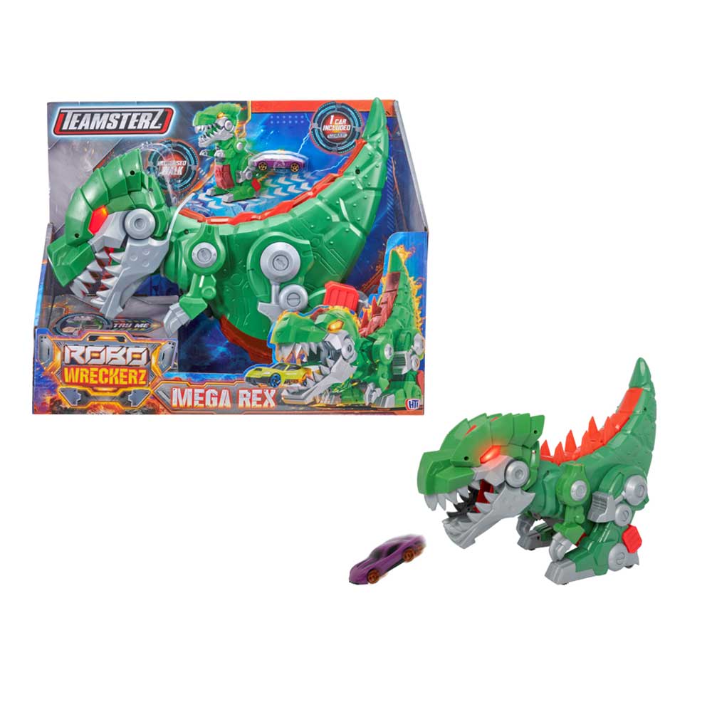 HTI TEAMSTERZ Robo Wreckerz Динозавър Изстрелвачка с Кола Mega Rex