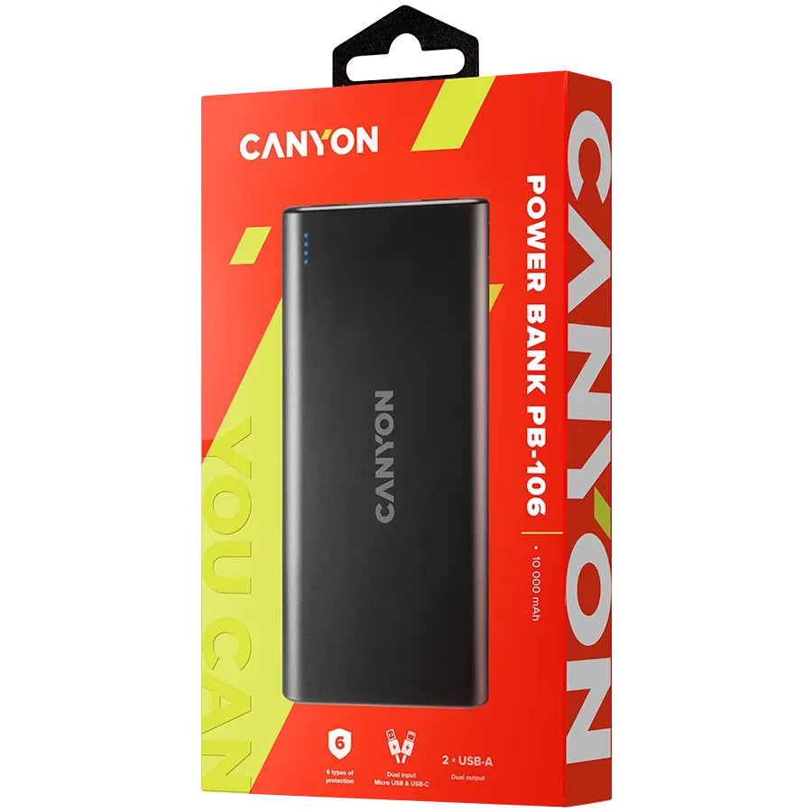 Външна батерия Canyon PB-106 10000 mAh, черна